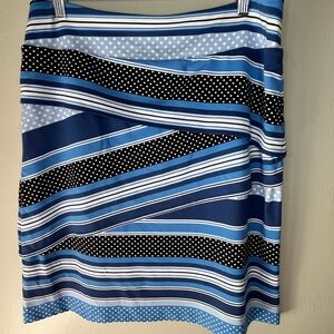 J. McLaughlin Nicola Tiered Catalina Skirt Blue White Black Geometric Print MED